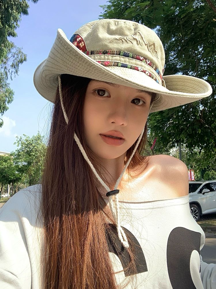 여성 레트로 데님 하이킹 모자 여름 야외 캠핑 대형 챙 모자 - 상세 이미지 4