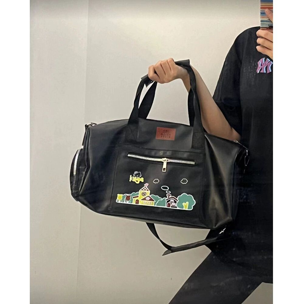 헬로 키티 여행 가방 블랙 보스턴백 숄더백 대용량 수납 캐리어 적재 공항 비행기 체크인 사진 색상 - 상세 이미지 2