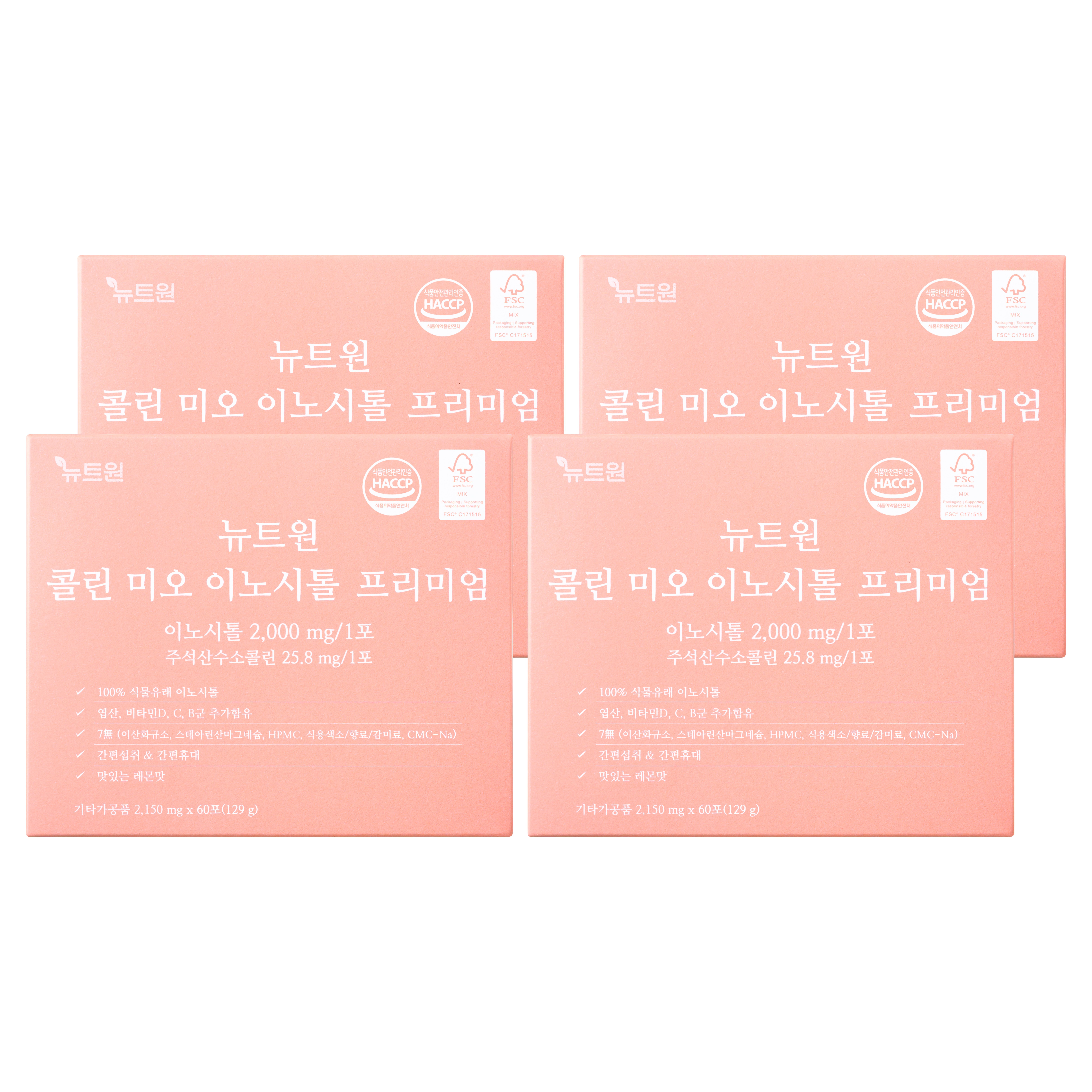 뉴트원 이노시톨 프리미엄 콜린 미오이노시톨 엽산,비타민D,C,B군 60포, 4개 - 메인 이미지