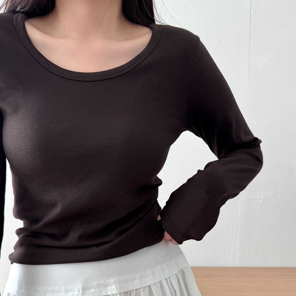 유넥티셔츠 라운드넥 긴팔 티셔츠 여성흰티 - 상세 이미지 2
