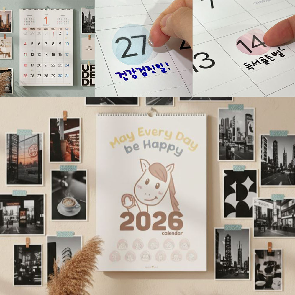 귀여운 벽걸이 달력 캐릭터 2026년 대형 스티커 캘린더 - 상품 이미지