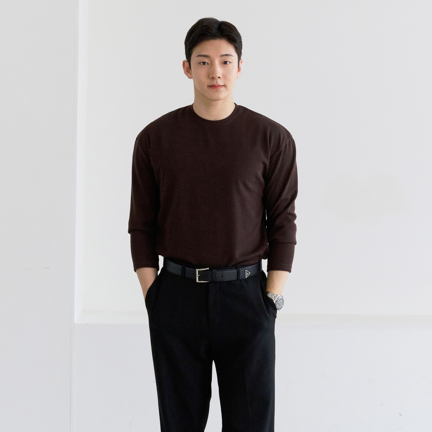 어깨넓어보이는 탄탄 머슬핏 남자 라운드 긴팔 티셔츠 - 상세 이미지 5