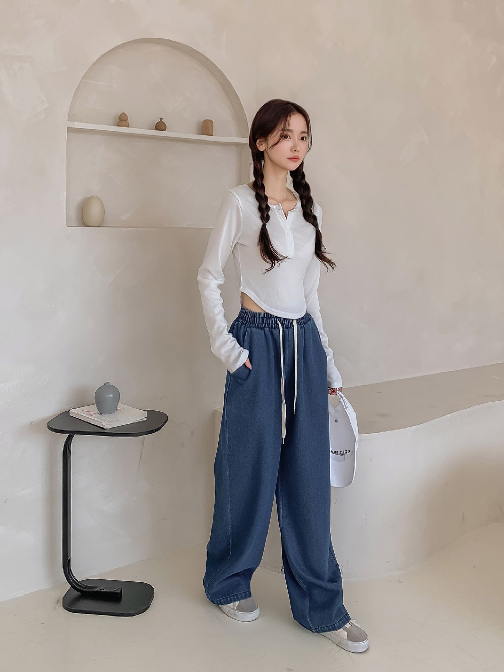 고무줄청바지 와이드청바지 여성 밴딩 빅사이즈 하비 데님 팬츠 이미지 6