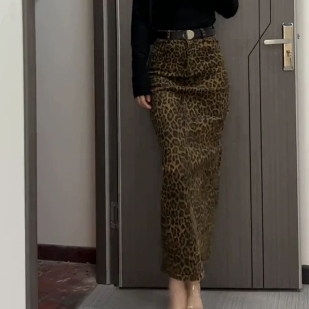 레오파드 데님 롱스커트 호피 롱치마 여성스커트 데님스커트 패션의류 캐주얼룩 - 상세 이미지 5