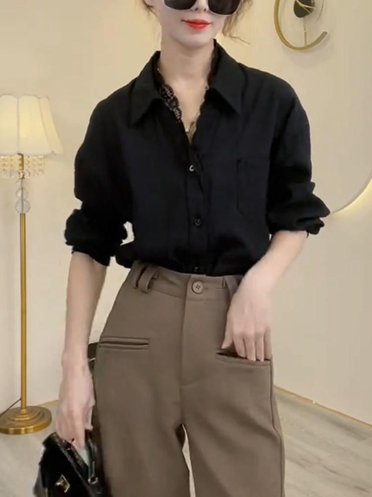 레이스 셔츠 코튼 블라운스 캐주얼 정장 루즈핏 - 상세 이미지 3
