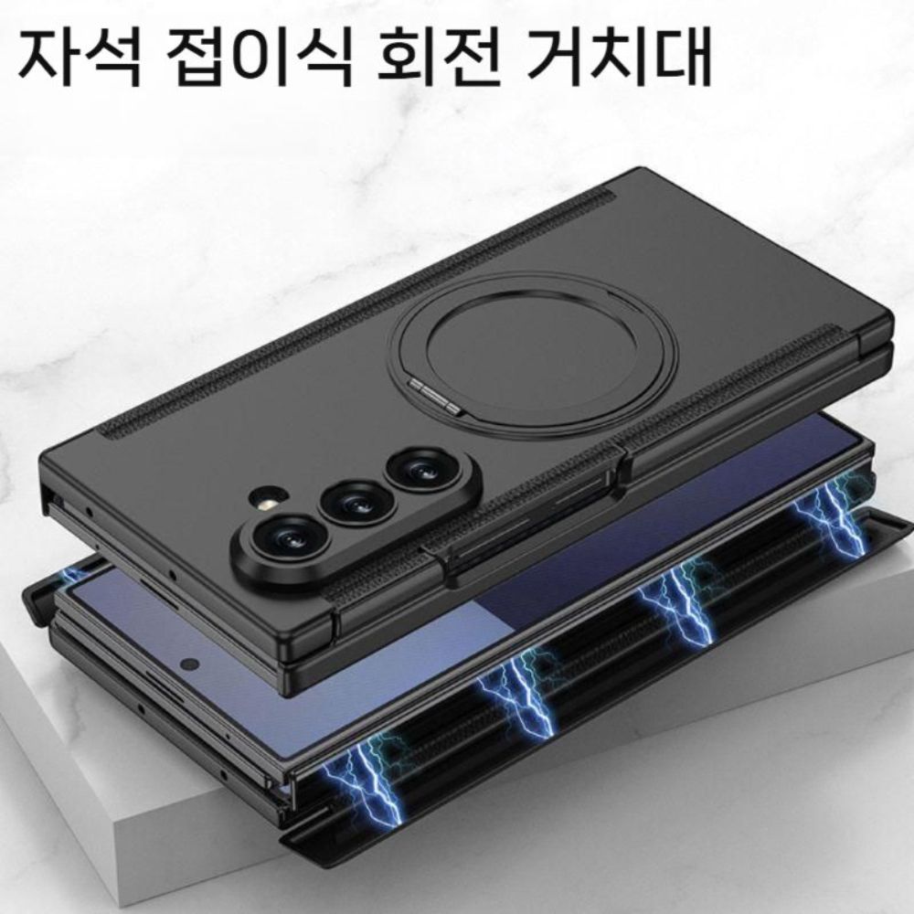 갤럭시z 트라이폴드 케이스 마그네틱 자석 힌지 커버 가죽 회전 거치대 - 상세 이미지 2