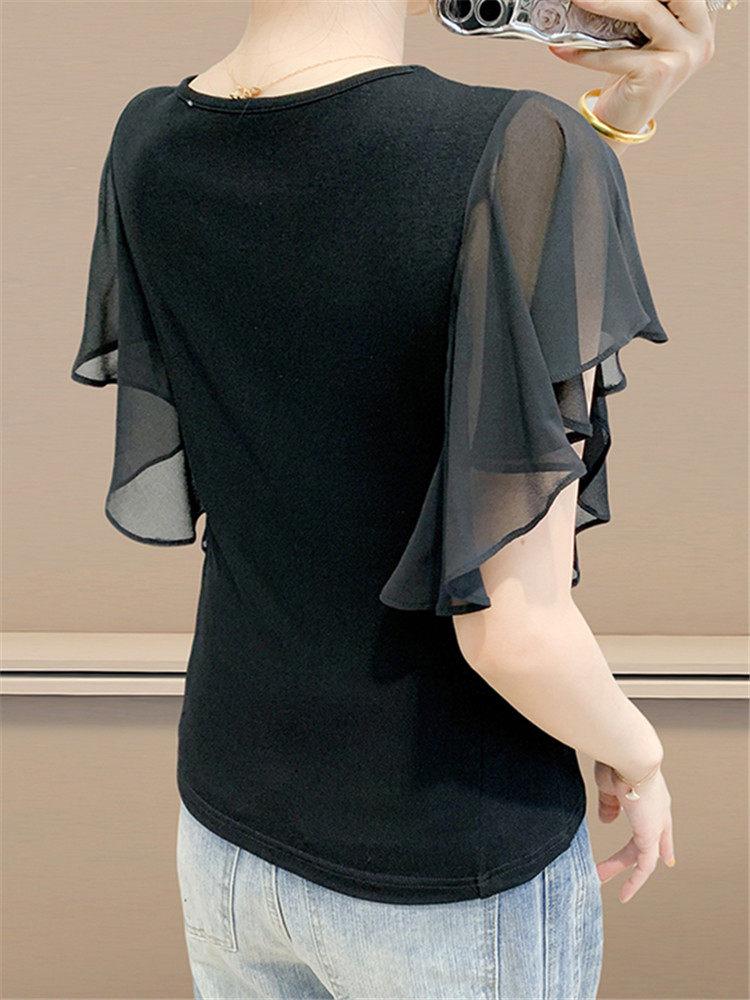 여성 라인댄스복 방송 라틴 댄스상의 왈츠 줌바 사교 블랙 S - 상세 이미지 5