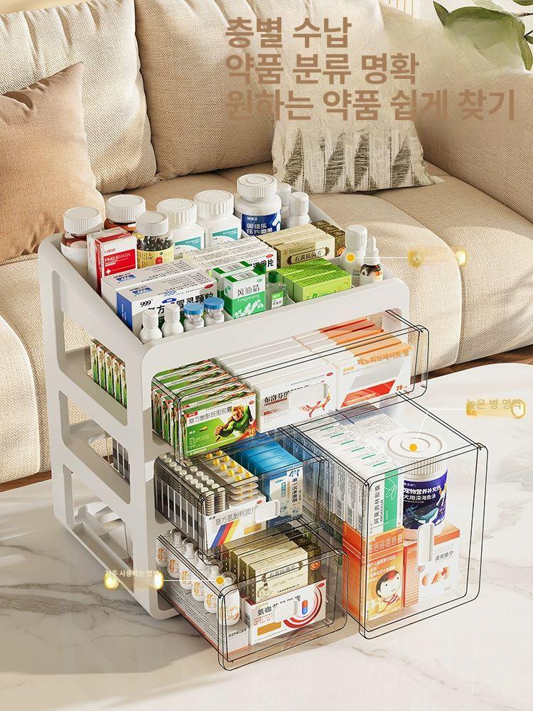 투명 약통 정리함 수납함 서랍 탕비실 아크릴 보관함 대형 높은 병 [아이보리 3칸] - 상세 이미지 2