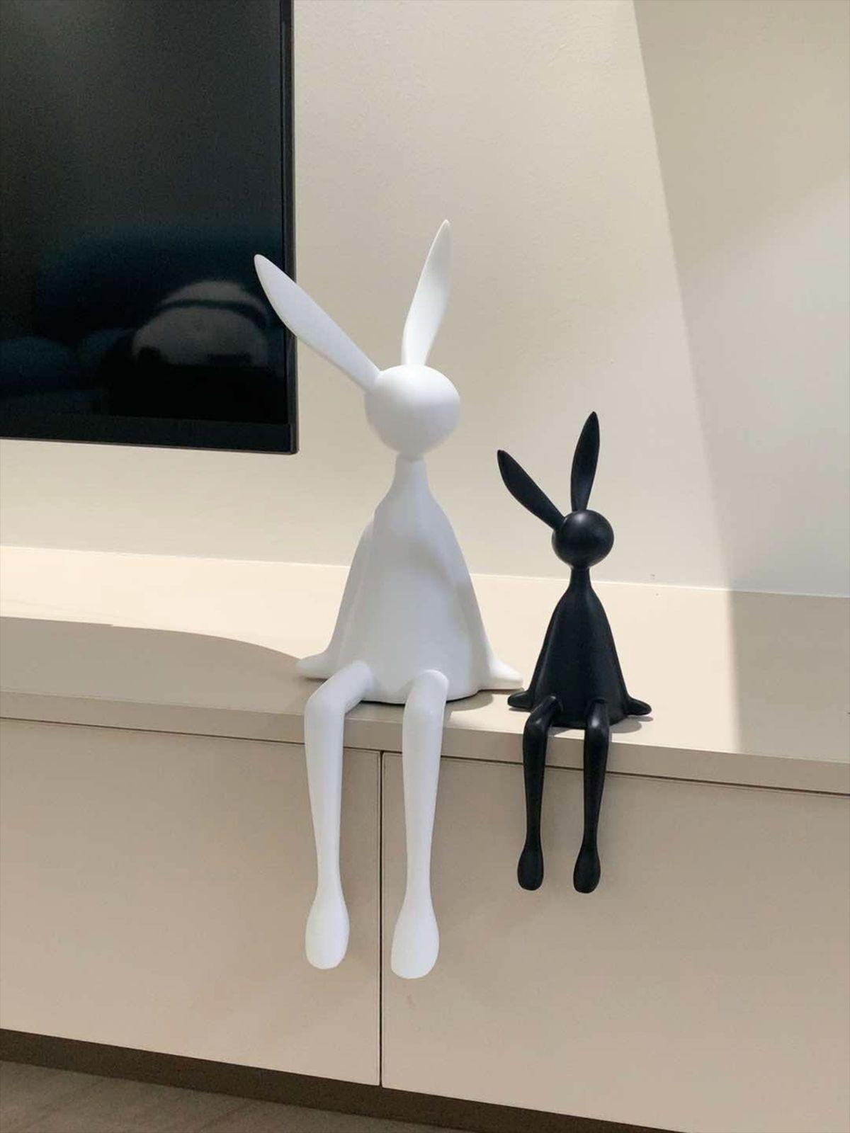 카페 토끼조형물 인테리어 미니멀 대형 장식품 오브제 블랙 46cm + 화이트 28cm - 상세 이미지 2