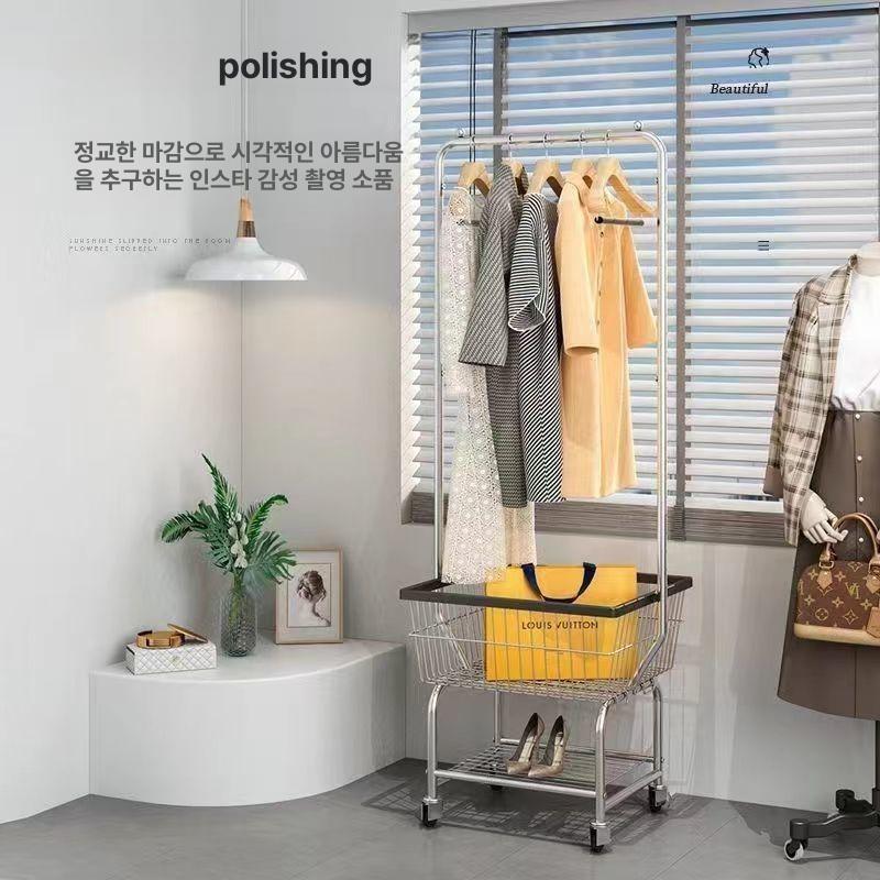 이동식 바스켓행거 철제 옷장 디자인 인테리어 스틸 선반 트롤리 고급형 의류정리 수납 - 상세 이미지 2