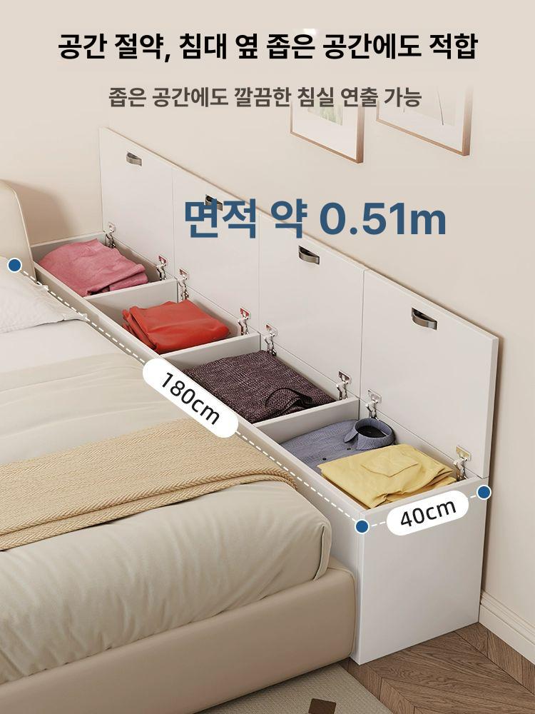 원목 틈새 수납장 옆 가로 150에 협탁 침대 엘레강트화이트 180x40x25cm - 상세 이미지 3