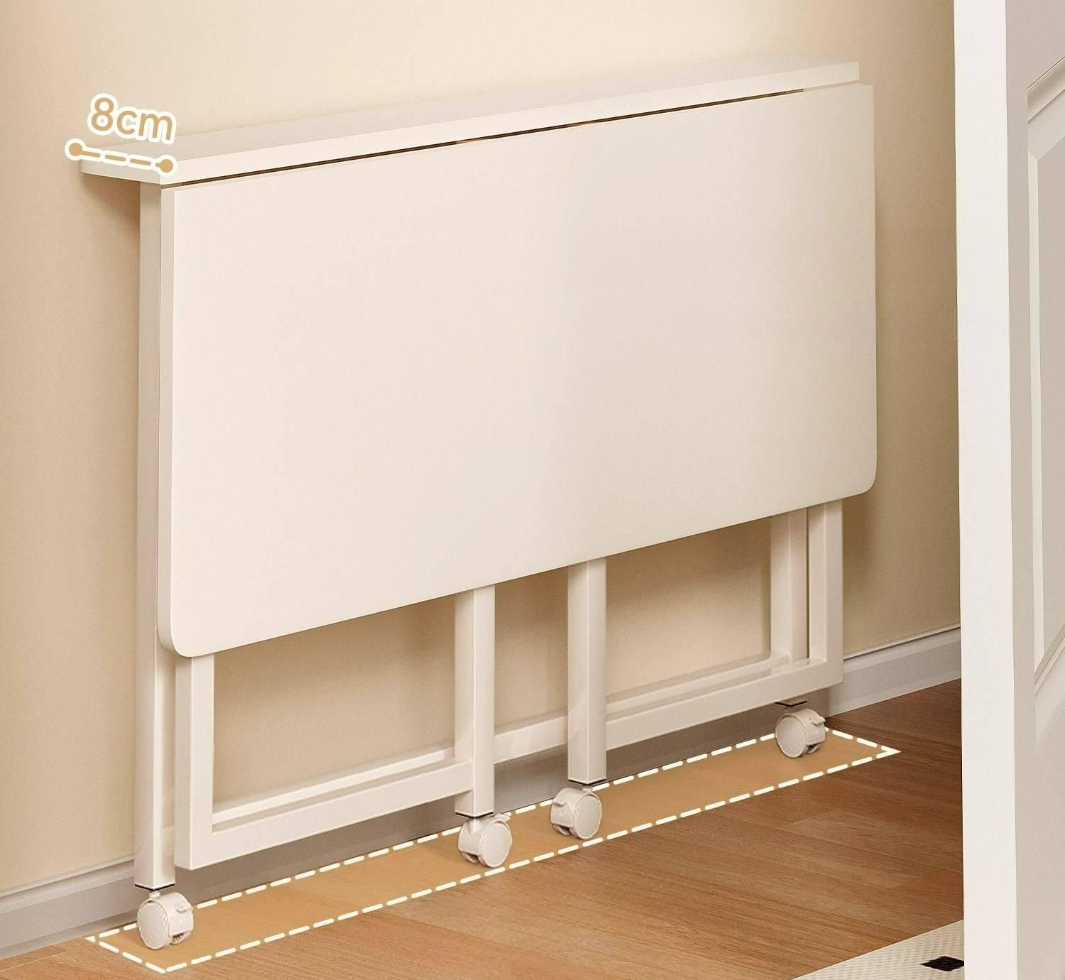 바퀴달린 접이식책상 슬림 컴퓨터 보조 테이블 침대옆 60cmx40cm 밀키화이트 - 상품 이미지