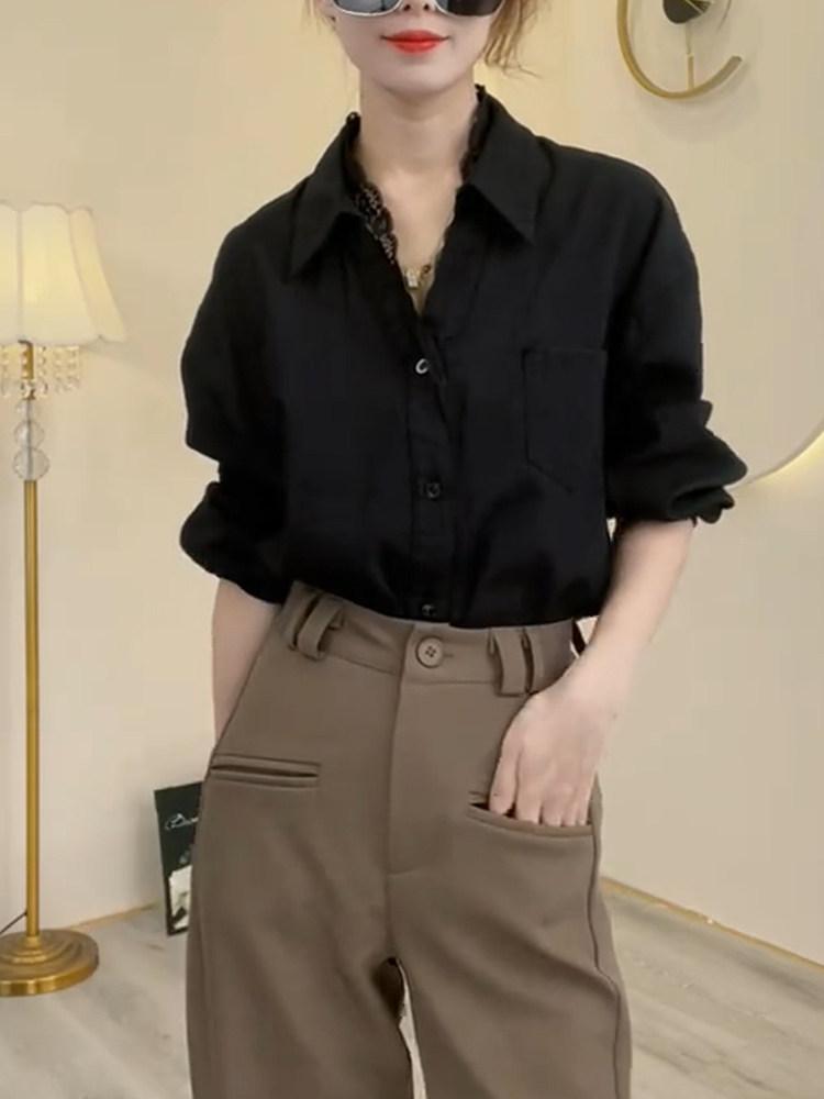 레이스 셔츠 코튼 블라운스 캐주얼 정장 루즈핏 - 상세 이미지 5