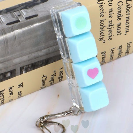 기계식 키보드 감성 미니 키캡 장식 키링 가방고리 블루 파스텔 하트 이모티콘