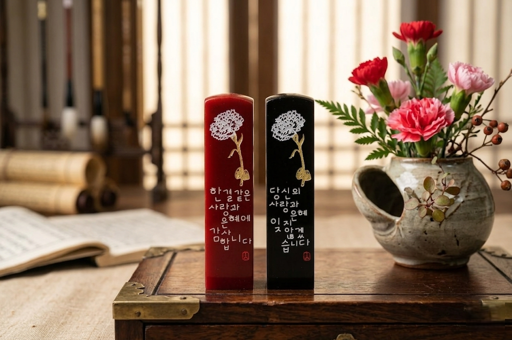 수제도장 카네이션 인감도장 선생님 부모님 스승의날 어버이날 선물 - 상품 이미지