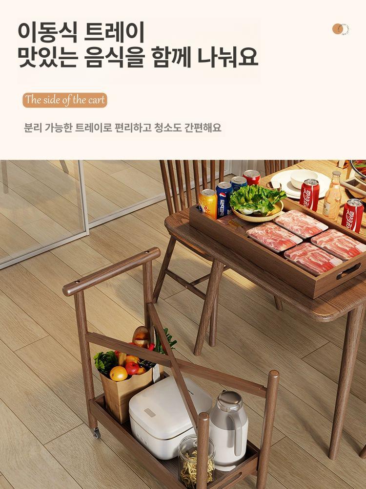 원목 트롤리 이동식 카트 거실 수납 선반 다용도 엔틱 월넛 컬러 - 상세 이미지 5