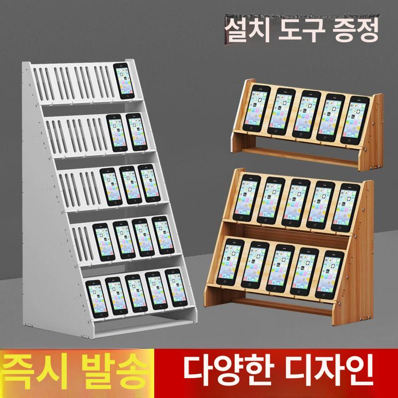 스마트폰 거치대 탁상형 매장 진열대 촬영용 태블릿 다중 원목 2칸 12대 - 상세 이미지 3