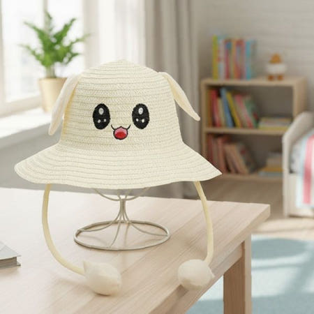 STATING 어린이 밀짚 햇빛가리개 움직이는귀 캐릭터 썬캡 야외활동 소풍 나들이 여름 이벤트