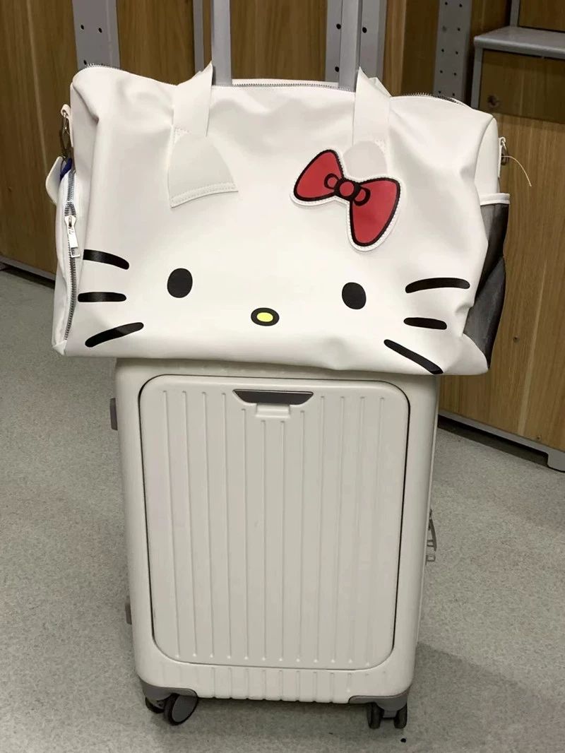 헬로 키티 여행 가방 화이트 보스턴백 숄더백 대용량 수납 캐리어 적재 공항 비행기 체크인 화이트 - 상세 이미지 2