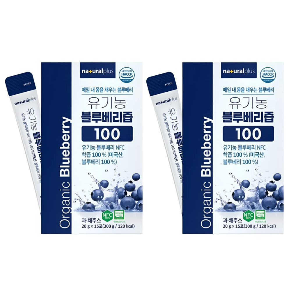 내츄럴플러스 유기농 블루베리즙 생블루베리원액 스틱 클린24 퀸즈 퓨리 15포, 2개 - 상품 이미지