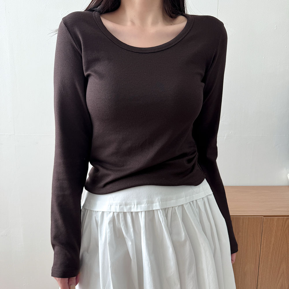 유넥티셔츠 라운드넥 긴팔 티셔츠 여성흰티 - 상세 이미지 3