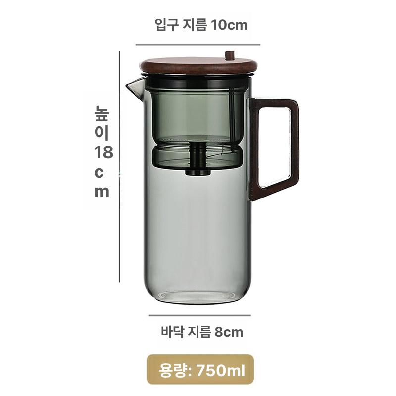 티포트 찻잔세트 내열유리 티메이커 우드 원터치필터 투명 대형 750ml - 상세 이미지 5