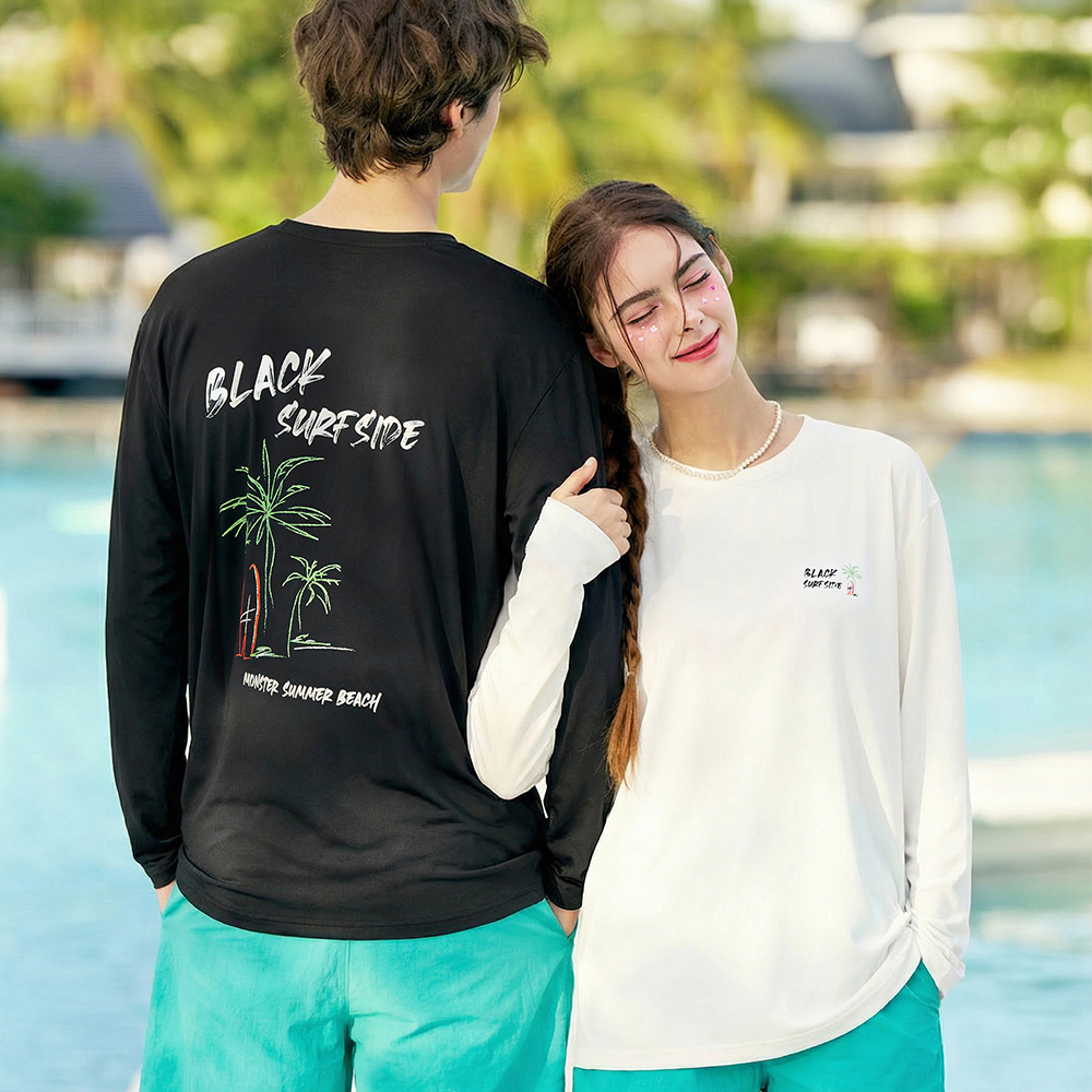 블랙몬스터핏 서프사이드 래쉬가드 롱슬리브 긴팔 수영복 상의 커플 체형커버 이미지 2