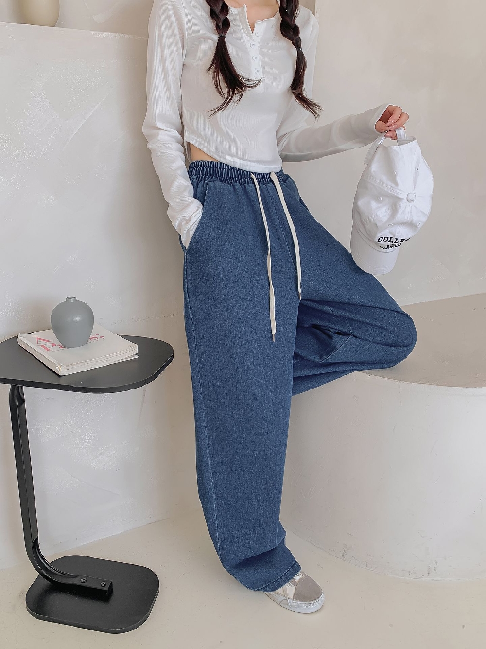 고무줄청바지 와이드청바지 여성 밴딩 빅사이즈 하비 데님 팬츠 - 상세 이미지 5