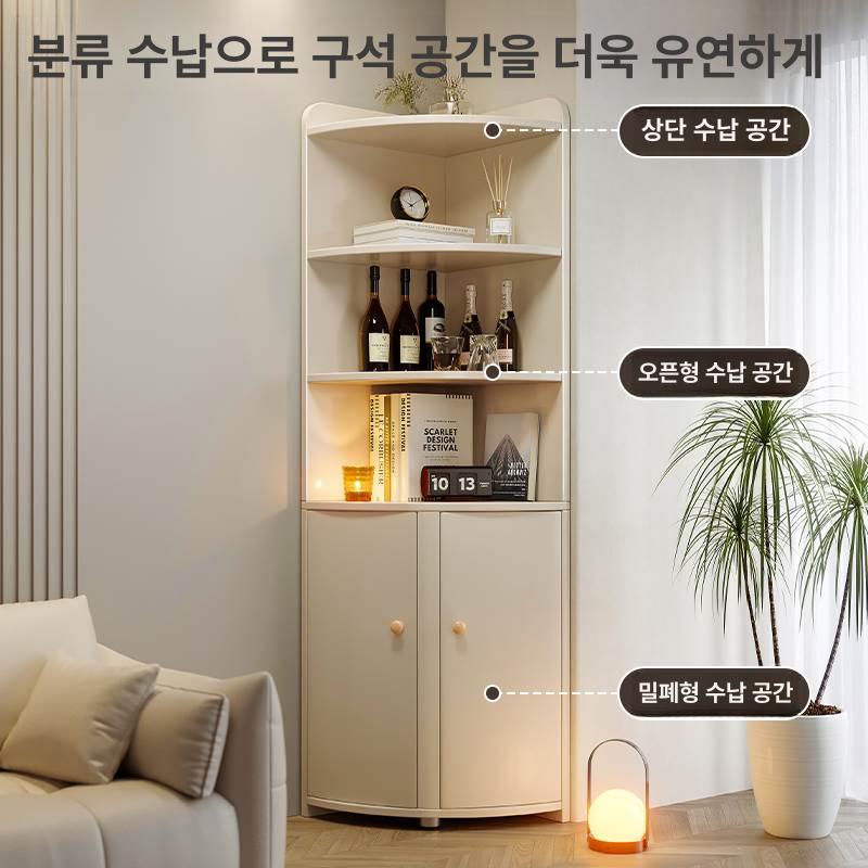 삼각 수납장 코너 월넛 틈새 책장 장식장 거실 인테리어 모던 가구 - 상세 이미지 2