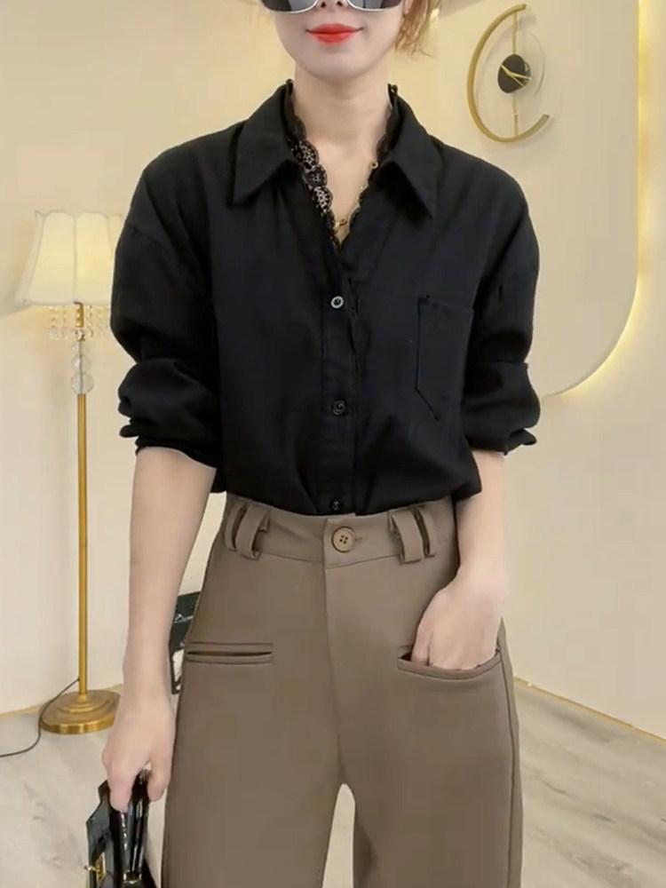 레이스 셔츠 코튼 블라운스 캐주얼 정장 루즈핏 - 상품 이미지