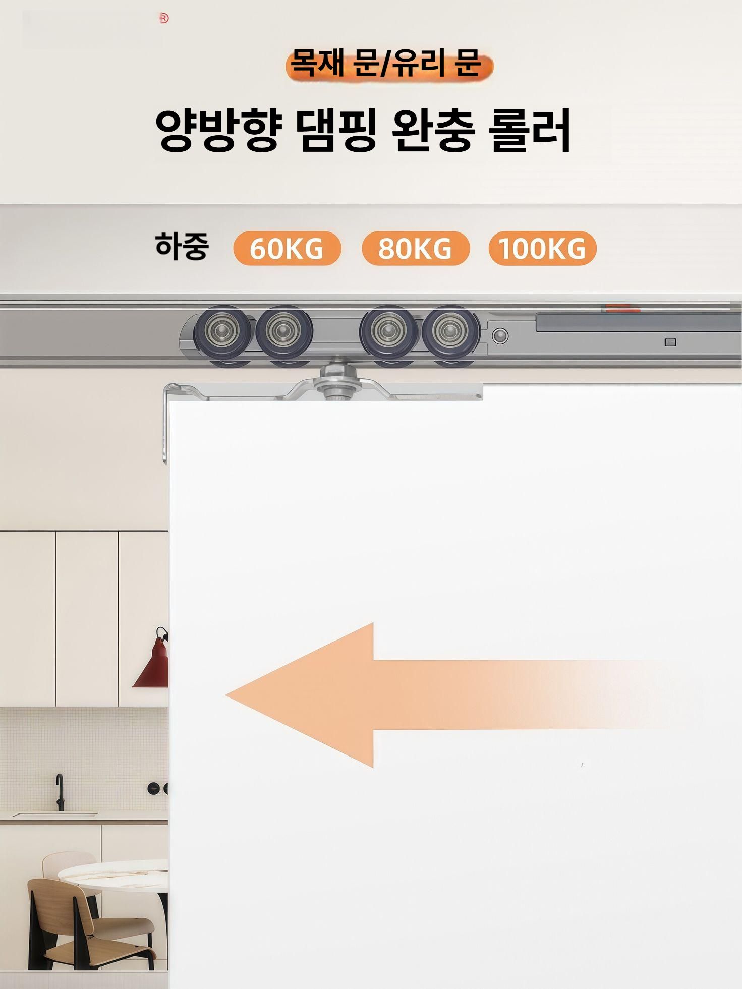 댐퍼 슬라이딩도어 레일 행거 미닫이 트랙 양방향 노출형 롤러 부속 중문 - 상세 이미지 2