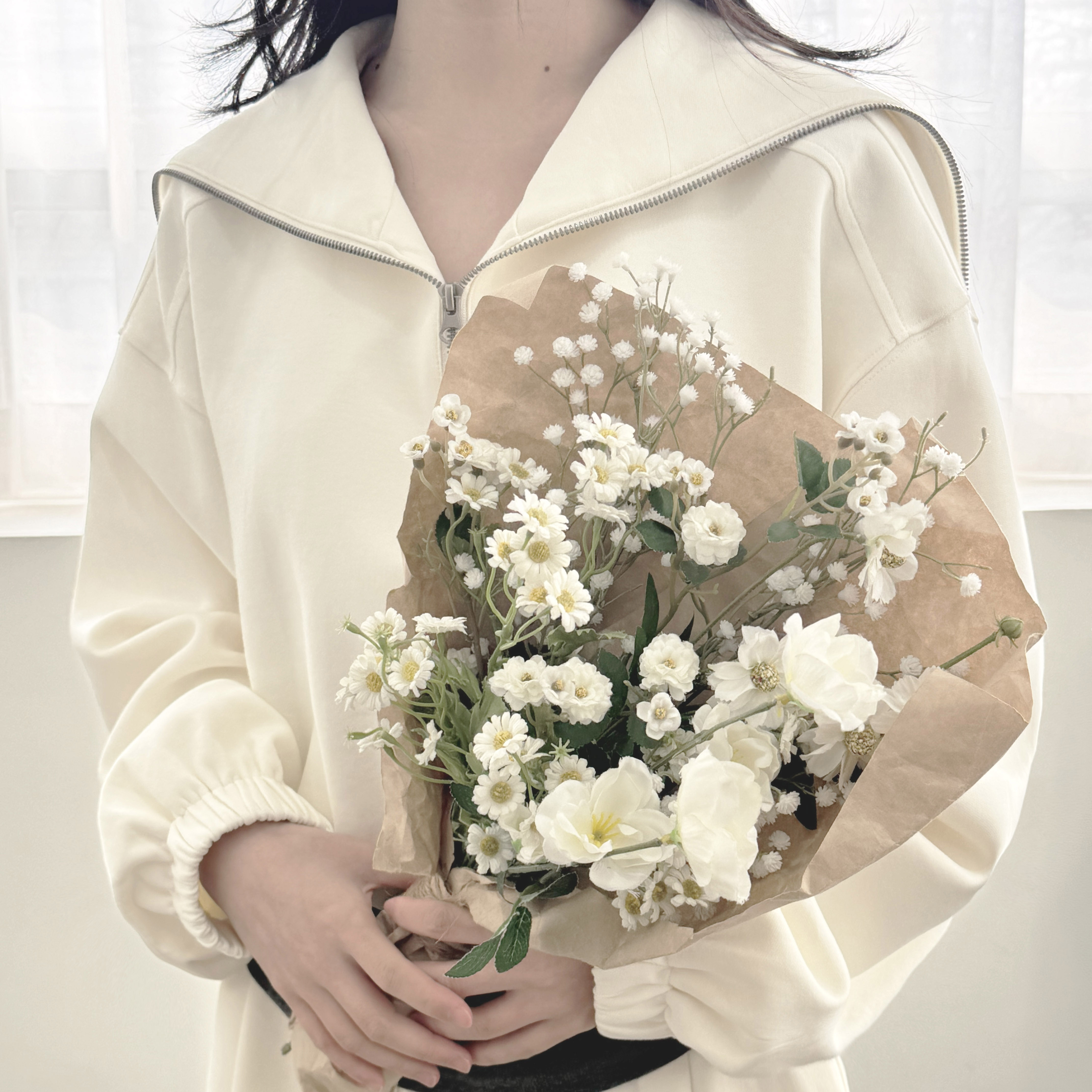 여성 레이어드 트레이닝 세트 세일러 카라 핀턱 와이드 팬츠 셋업 - 상세 이미지 2