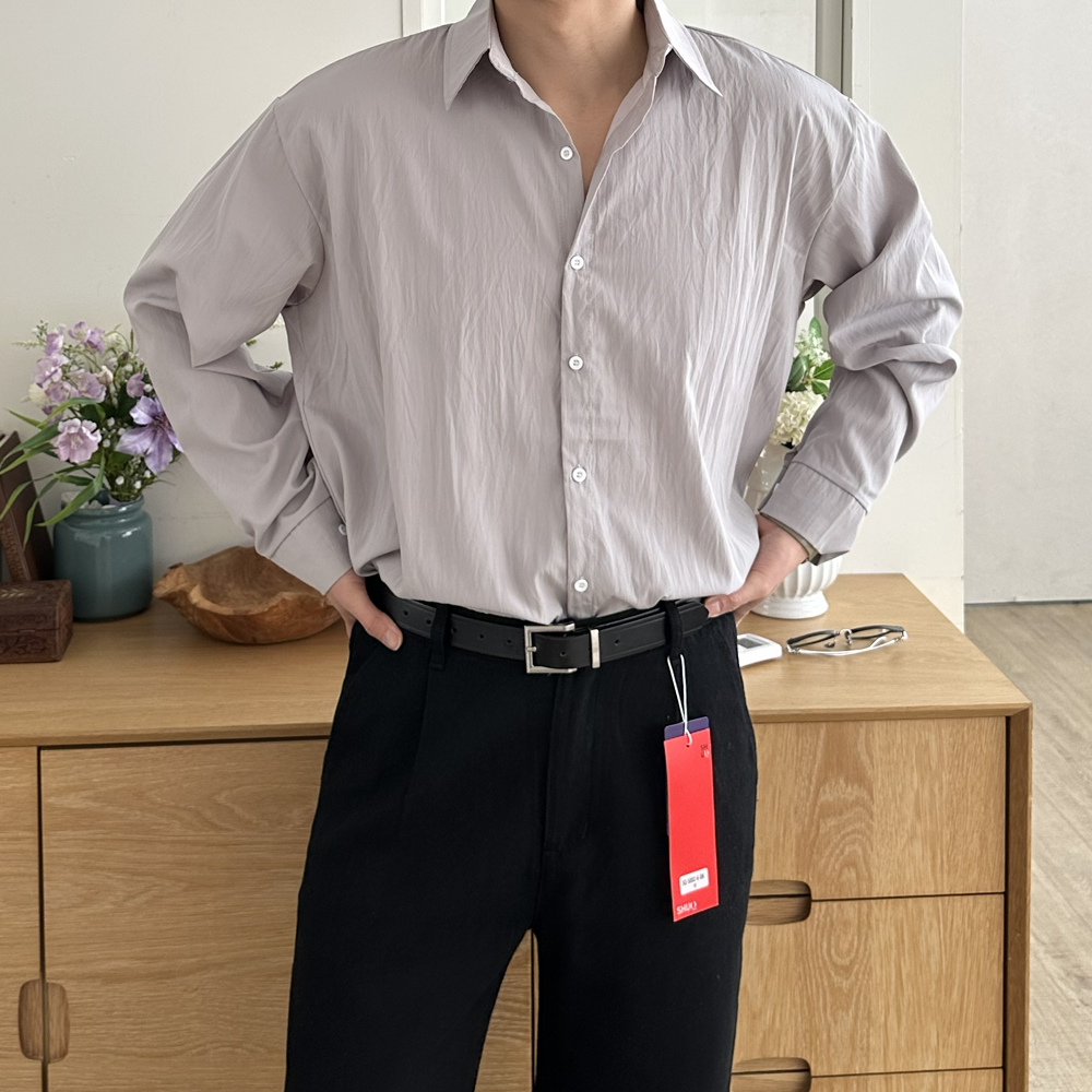 남자 와이셔츠 오버핏 흰색 무지 나일론 남방 남자 셔츠 - 상세 이미지 5