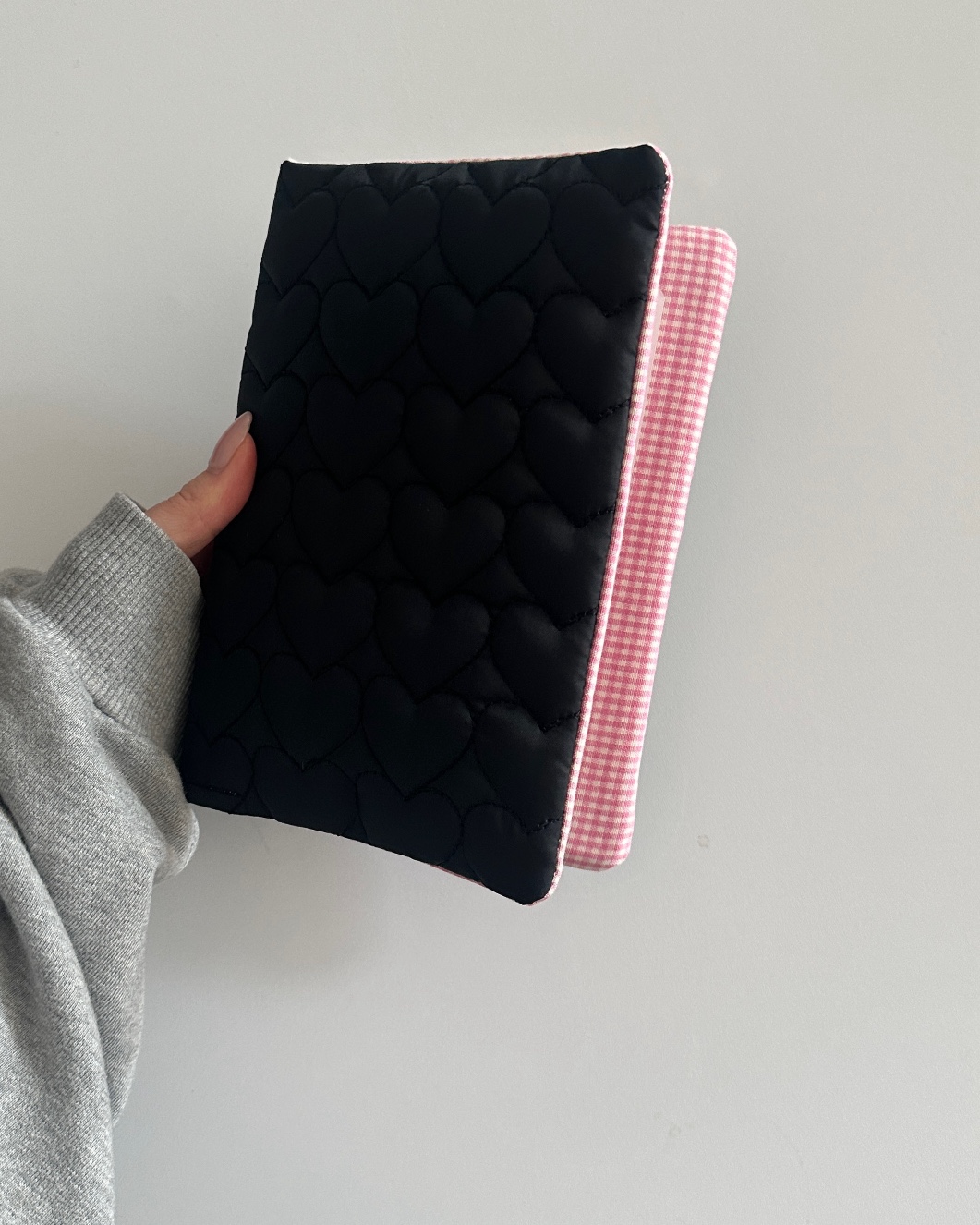 블랙 하트 핑크 체크 북커버 다이어리커버 A6