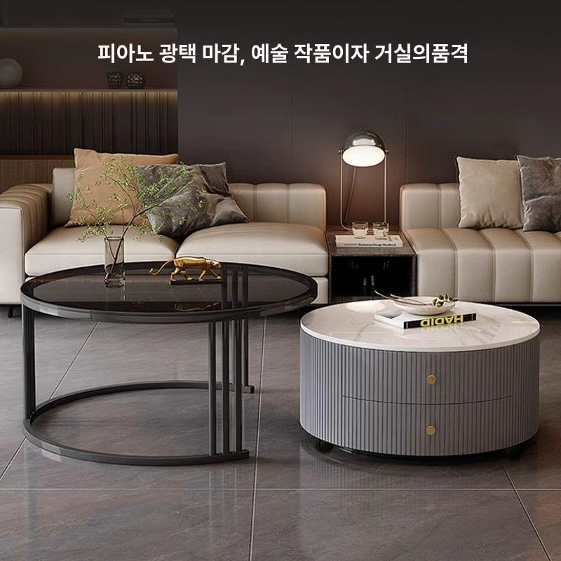 서랍형거실테이블 수납거실테이블 탁자 북유럽 옆 원형 소파 거실 수납 원목 네일 쇼파 모던 - 상세 이미지 4