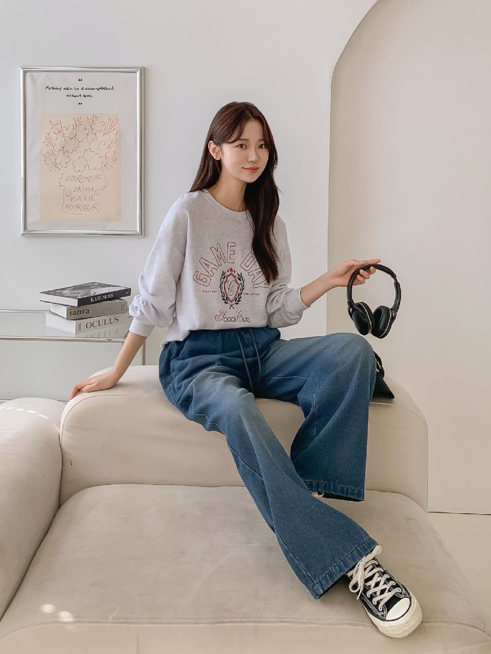 고무줄청바지 와이드 통청바지 여성 워싱 빅사이즈 하비 데님 팬츠 이미지 7