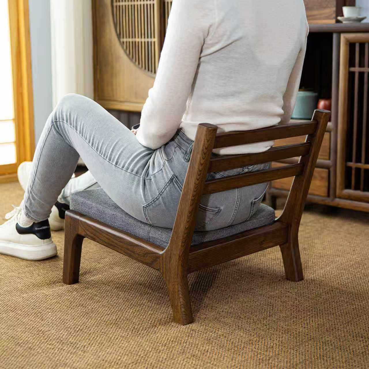 원목 다다미 의자 다도 찻집 일식 한옥 등받이 월넛 소형 의자 (화이트 쿠션) - 상세 이미지 4
