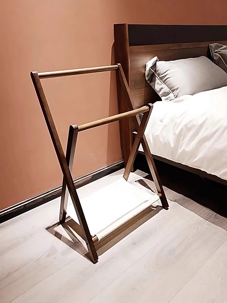 원목 다용도 걸이대 접이식 걸이 무타공 수납장 인테리어 월넛 50cm - 상세 이미지 5