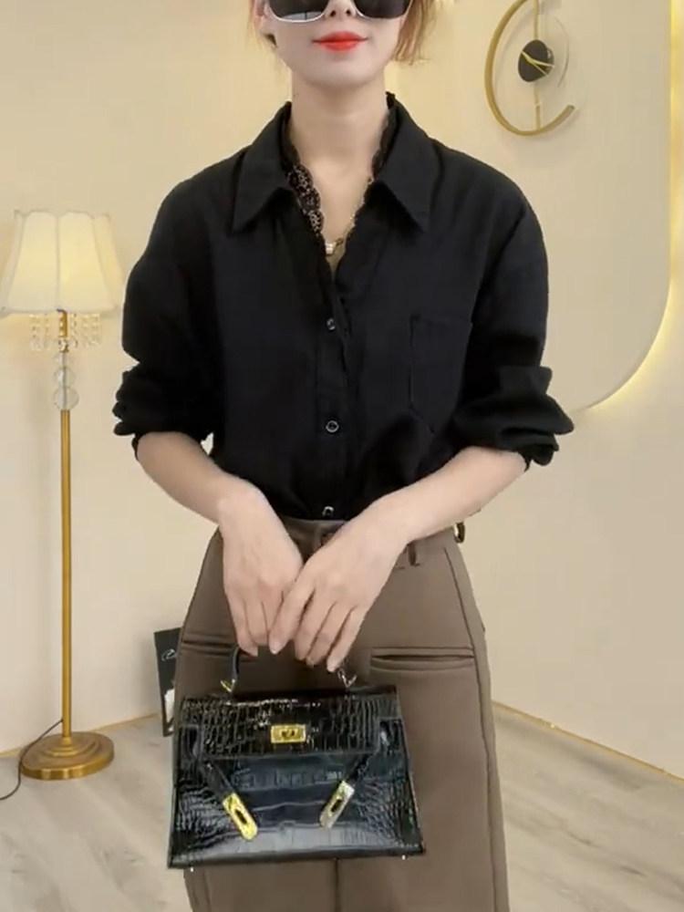 레이스 셔츠 코튼 블라운스 캐주얼 정장 루즈핏 - 상세 이미지 2