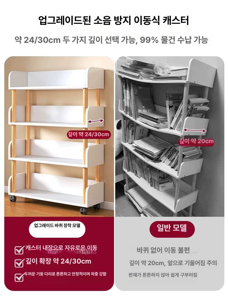 북카트 이동식 바퀴달린책장 선반 DIY 보조 수납 이동식 4칸 24cm 80cm - 상세 이미지 2
