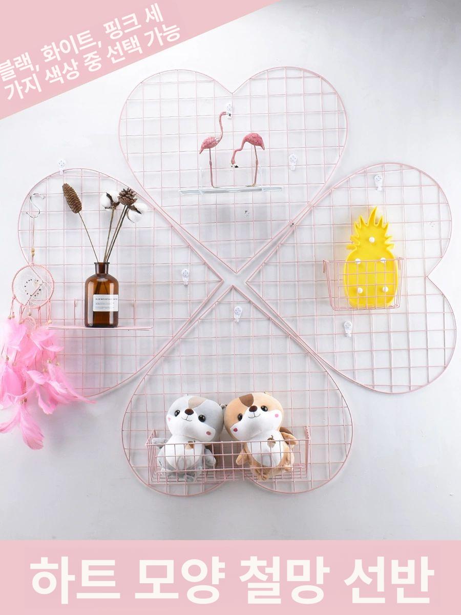 핑크 네트망 하트 메쉬 침실 철제 소품 철망 장식 사진 핑크레드 하트 그리드 57x52cm - 상세 이미지 2