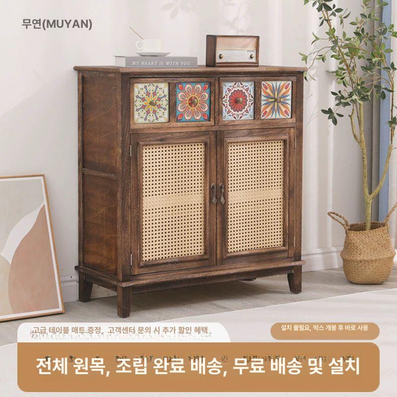 서랍장 빈티지수납장 탄구운색 가구 다용도 인테리어 수납함 컬러그림 원목풍 - 상품 이미지