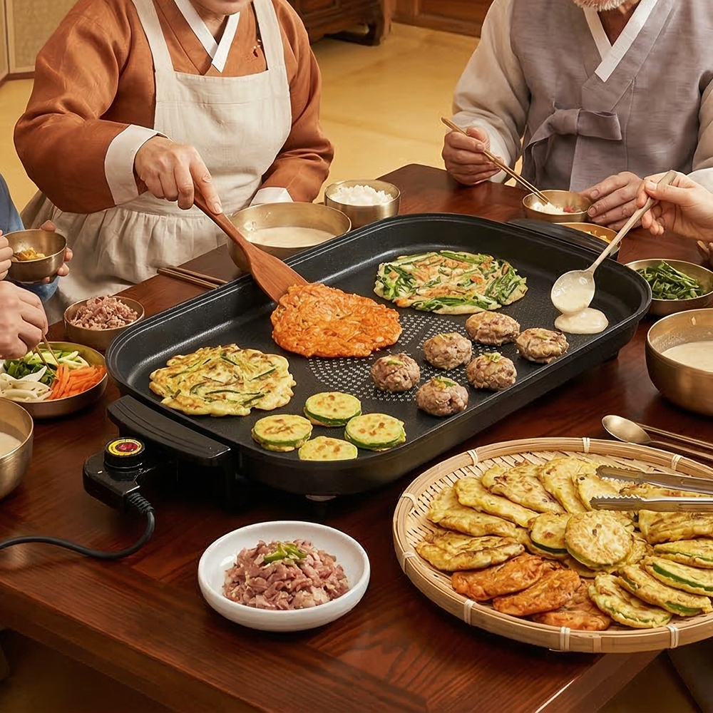 더모아플러스샵 와이드 사각 전기그릴 명절 전부침용 잔치팬 멀티 전기후라이팬 뚜껑포함 특대형 이미지 8