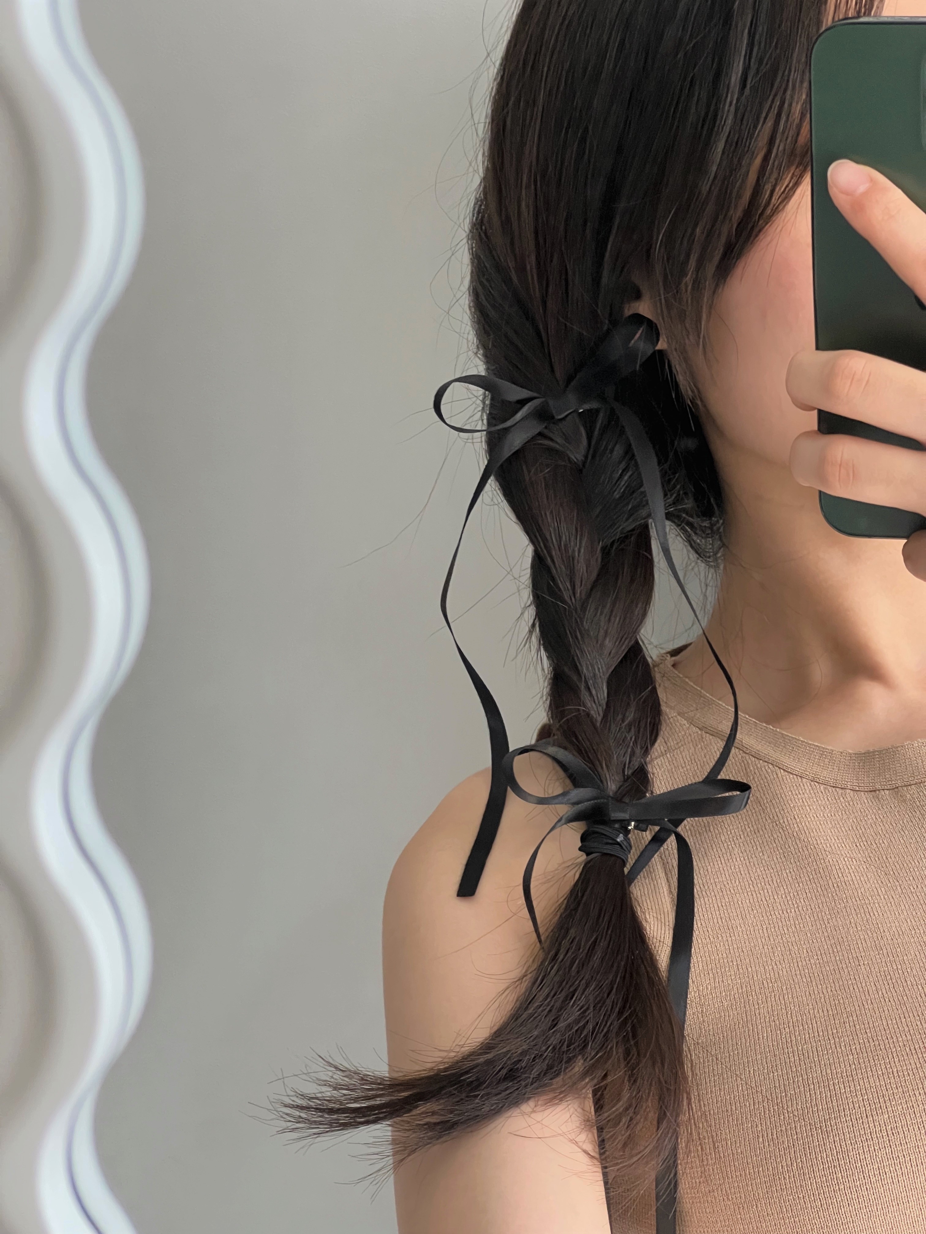 3개SET 집게핀 롱 새틴 리본 옆머리악어 발레코어룩 핸드메이드 공단핀 - 상세 이미지 3