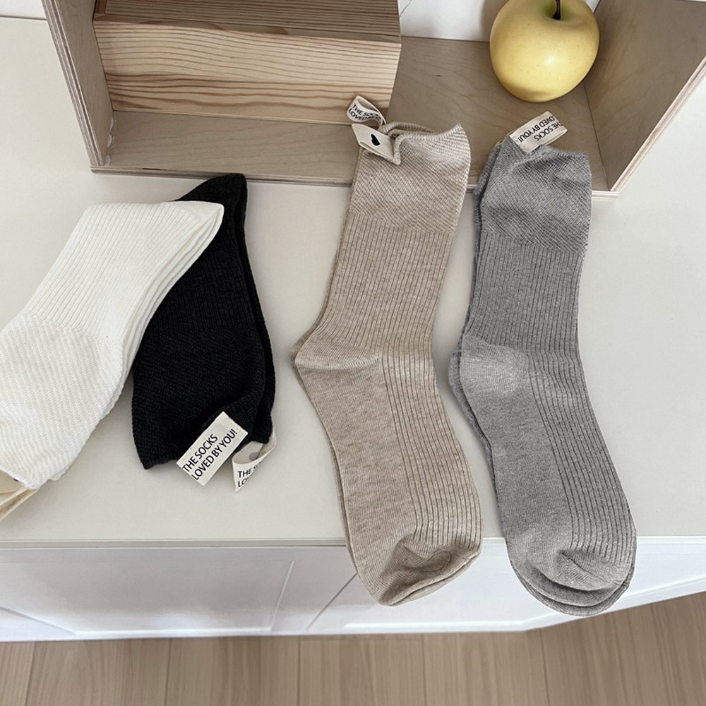 여성 심플 데일리 패션 학생 장목 주름 무지 무드라벨 골지 양말 이미지 6