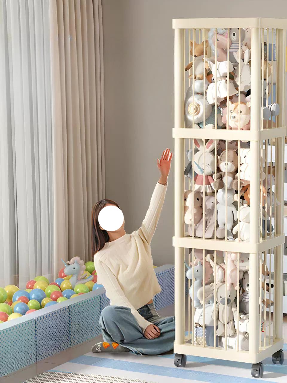 인형보관함 정리함 수납함 가정용 53cm 화이트 웜베이지베이지 52cm - 상품 이미지