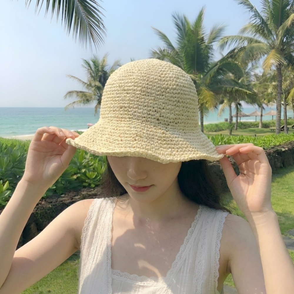 라피아햇 휴양지모자 라탄 대두버킷햇 챙넓은 여성모자 이미지 4