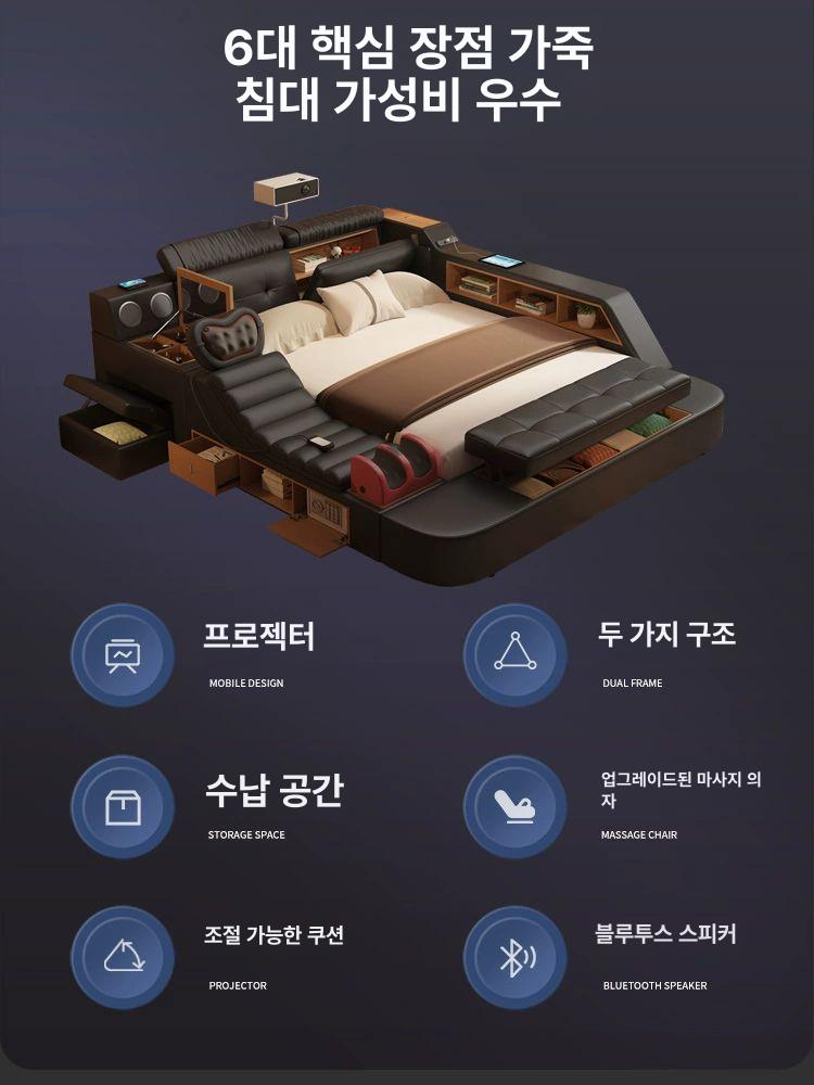가죽 침대 더블 사이즈 블랙 모던 심플 인테리어 침실 가구 가죽프레임 침대 프레임 - 상세 이미지 3