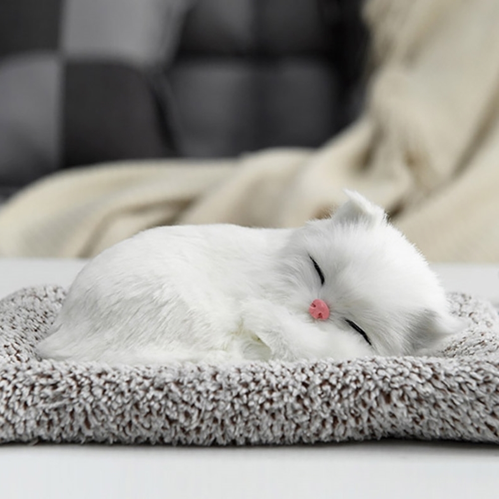 차량 용 리얼 펫 잠자는 강아지 고양이 인형 장식 - 상품 이미지