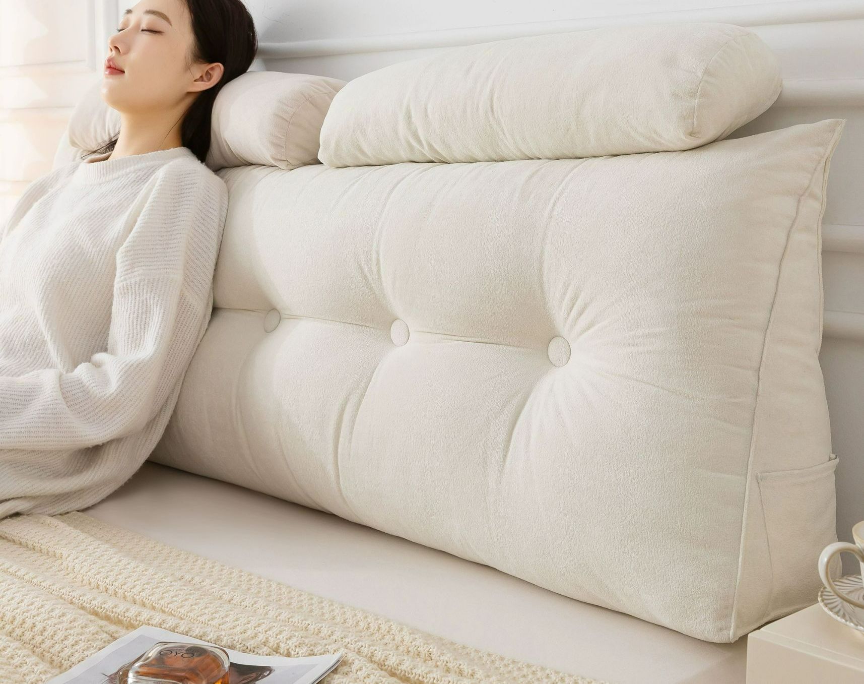 침대 쿠션 삼각 베개 대형 바디필로우 고탄성 패브릭 베이지화이트 1.2m 120x50x20cm 1개 - 상품 이미지